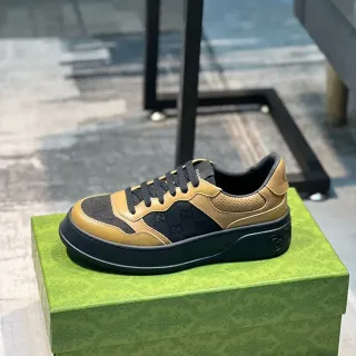 Gucci 米色黑色平台鞋 GG Monogram 帆布 生活休闲鞋
