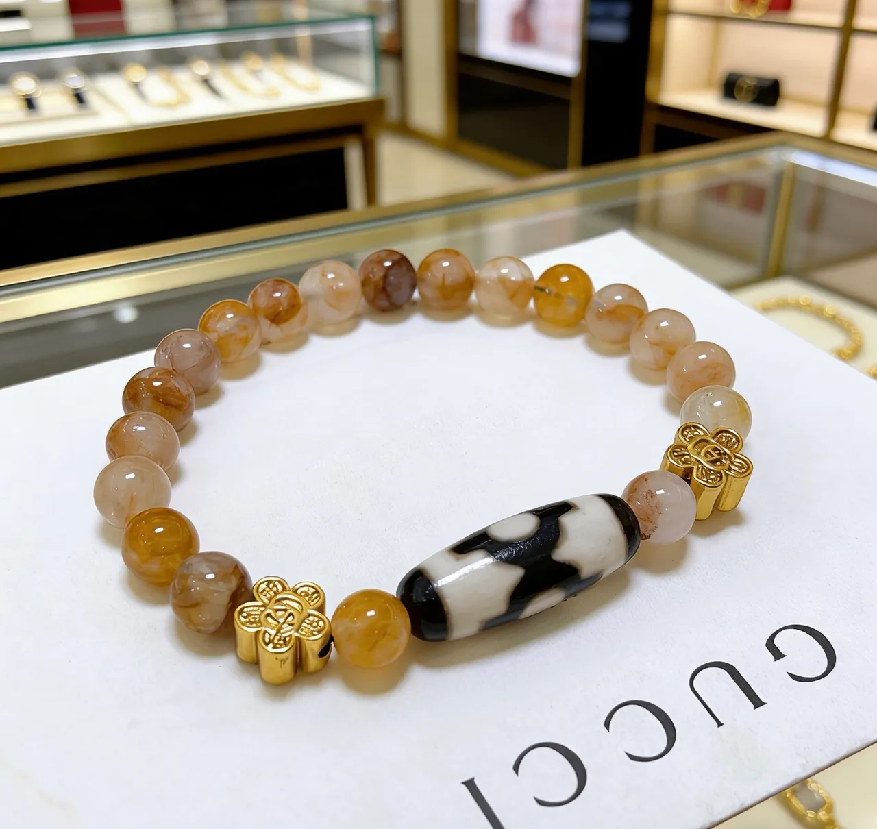 Gucci Beige Gold Beaded Hardware Bracelet 2