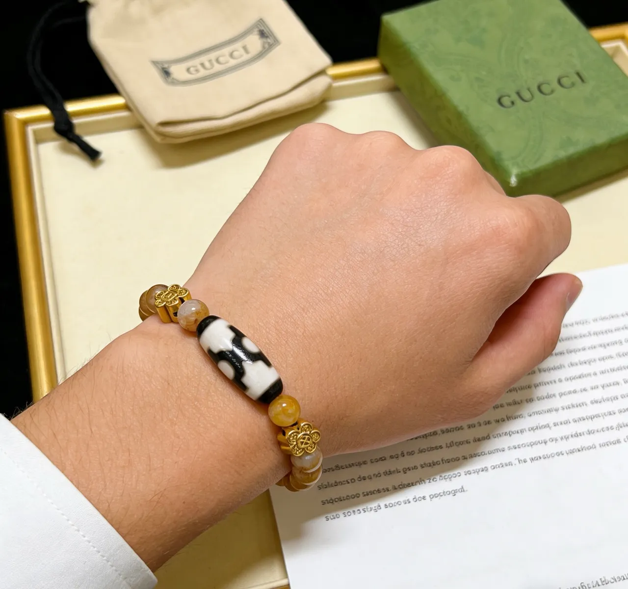 Gucci Beige Gold Beaded Hardware Bracelet 3