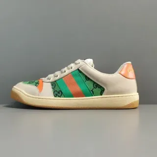 Gucci 米色绿低帮印花帆布生活休闲鞋