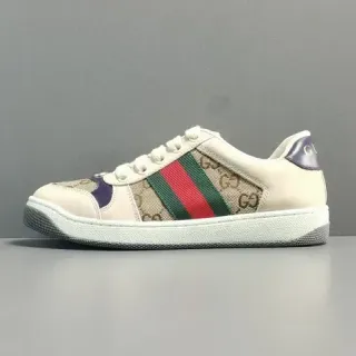 Gucci Beige Púrpura GG Monogram Canvas Rayas Rojo-Verde Web Lifestyle Zapatillas