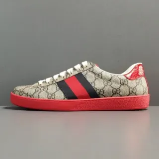 Gucci Beige Rojo GG Supreme Lona Rayas Web Detalle Zapatillas Lifestyle
