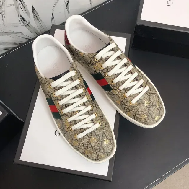 Gucci Beige Blanco GG Monograma Lona Detalle de Rayas Web Zapatillas Lifestyle 4
