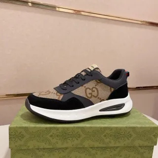 Gucci 黑米 GG Monogram 帆布 麂皮 叠层 生活方式运动鞋