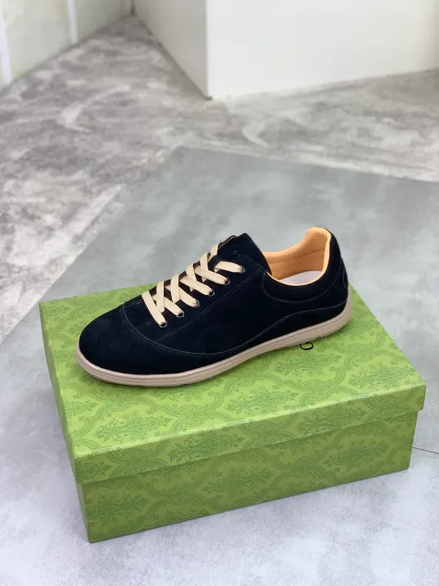 Gucci काला भूरा स्यूड कन्ट्रास्ट लेस कासुअल जूते 5