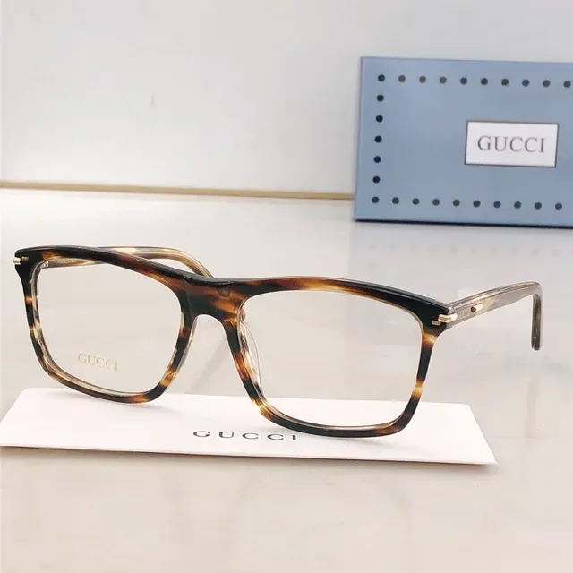 Gucci Black Gold Rectangular Full-Rim Acetate Frame Optical Glasses 4