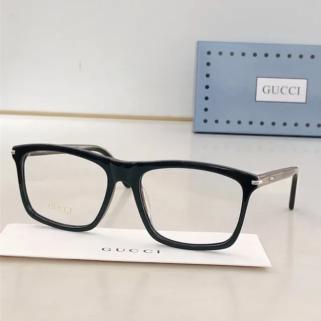 Gucci Black Gold Rectangular Full-Rim Acetate Frame Optical Glasses 9