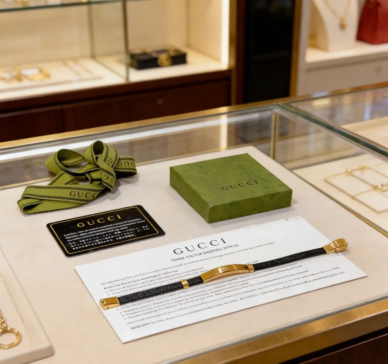 Bracelet Gucci en cuir noir et métal doré 7