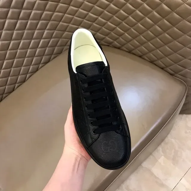Gucci Black White Perforated Leather Embossed Interlocking GG Lifestyle Sneakers 3