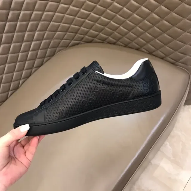 Gucci Black White Perforated Leather Embossed Interlocking GG Lifestyle Sneakers 9