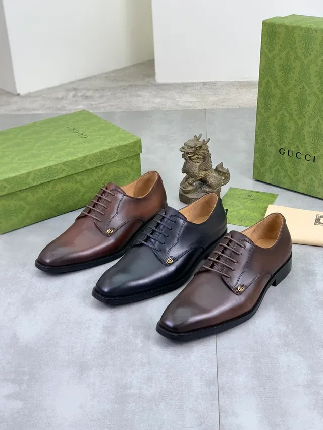 Gucci Marrón Negro Cuero Pulido Oxford Punta Redonda 2