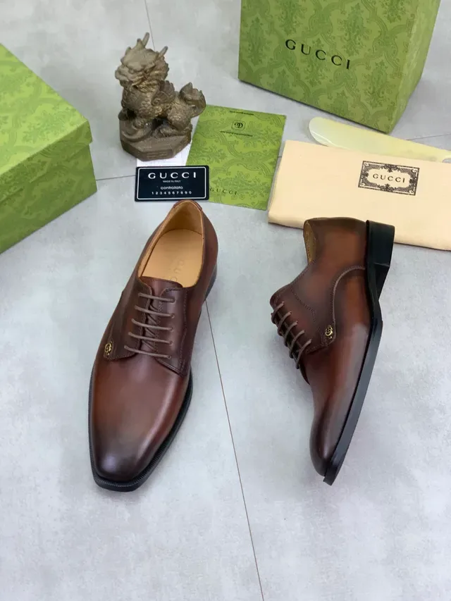 Gucci Marrón Negro Cuero Pulido Oxford Punta Redonda 5