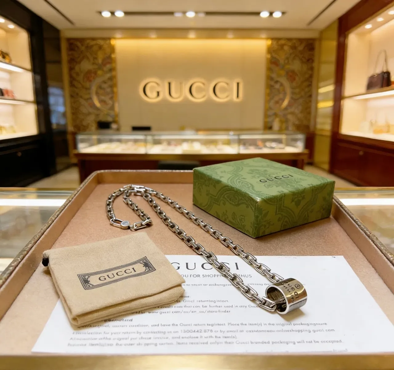 Gucci Collar de Cadena de Plata con Péndant Cilíndrico Rotatorio de Enlaces Pesados 2