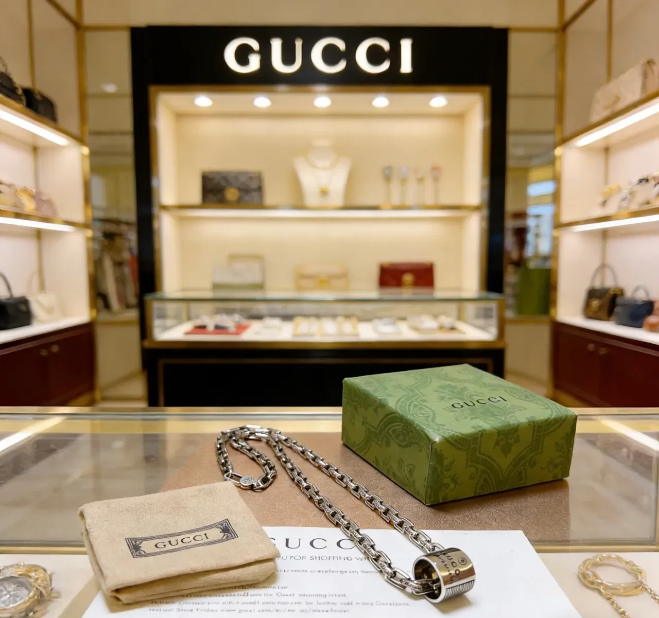 Gucci Collar de Cadena de Plata con Péndant Cilíndrico Rotatorio de Enlaces Pesados 6