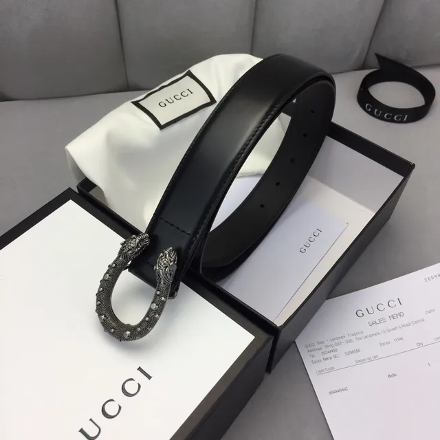 Gucci Dionysus Cinto de couro preto com alça lisa prateada e fivela de cabeça de leão ornamentada 4