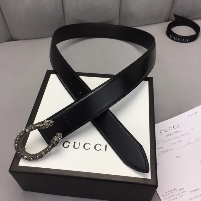 Gucci Dionysus Cinto de couro preto com alça lisa prateada e fivela de cabeça de leão ornamentada 6