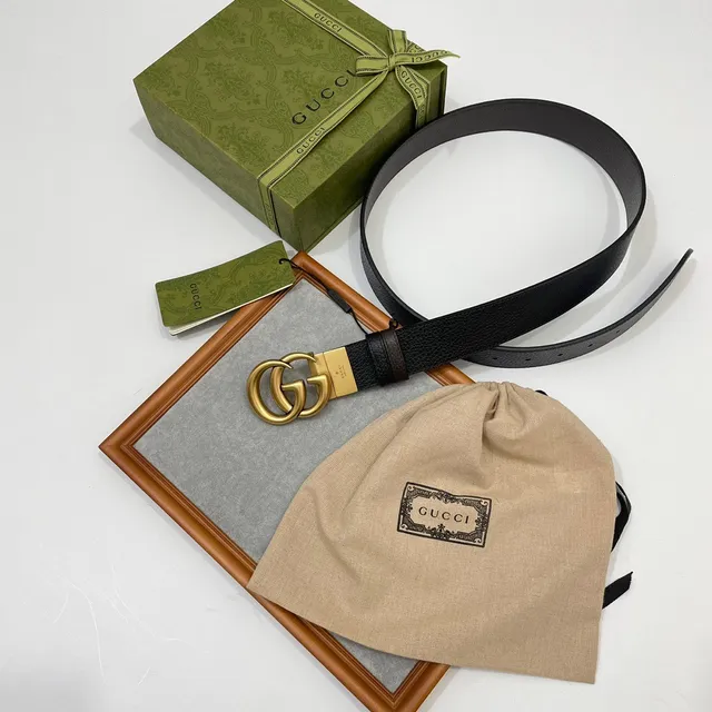 Gucci Double G Buckle حزام جلد مقرمش أسود 2