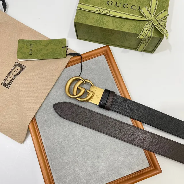 Gucci Double G Buckle حزام جلد مقرمش أسود 3