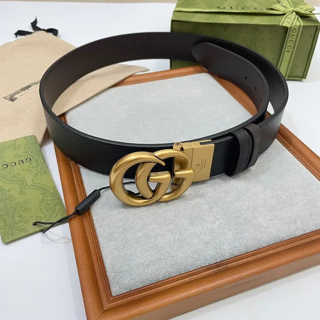 Gucci Double G Buckle حزام جلد مقرمش أسود 4