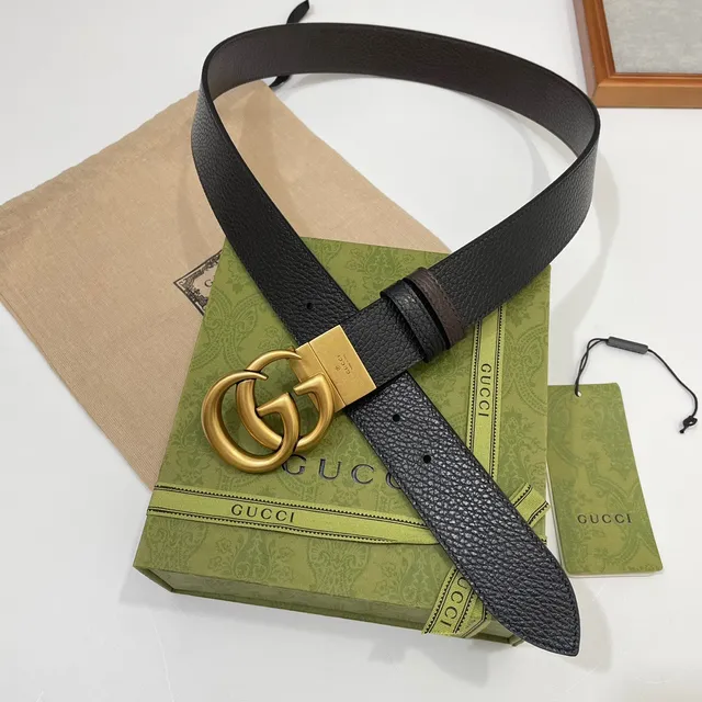 Gucci Double G Buckle حزام جلد مقرمش أسود 5