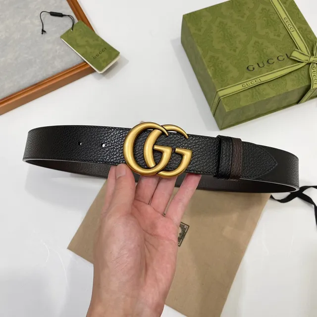 Gucci Double G Buckle حزام جلد مقرمش أسود 6