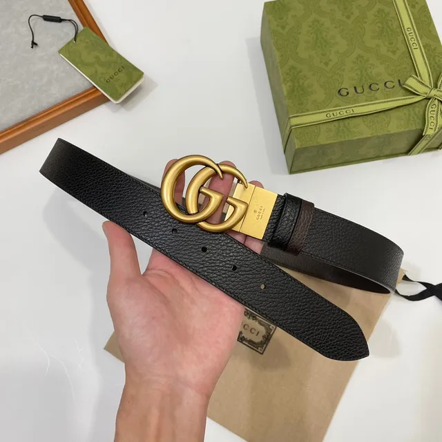 Gucci Double G Buckle حزام جلد مقرمش أسود 7