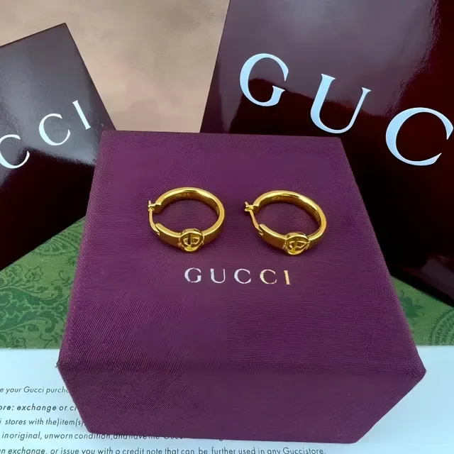 Gucci Double G Interlocking Logo Silver Hoop Earrings 5