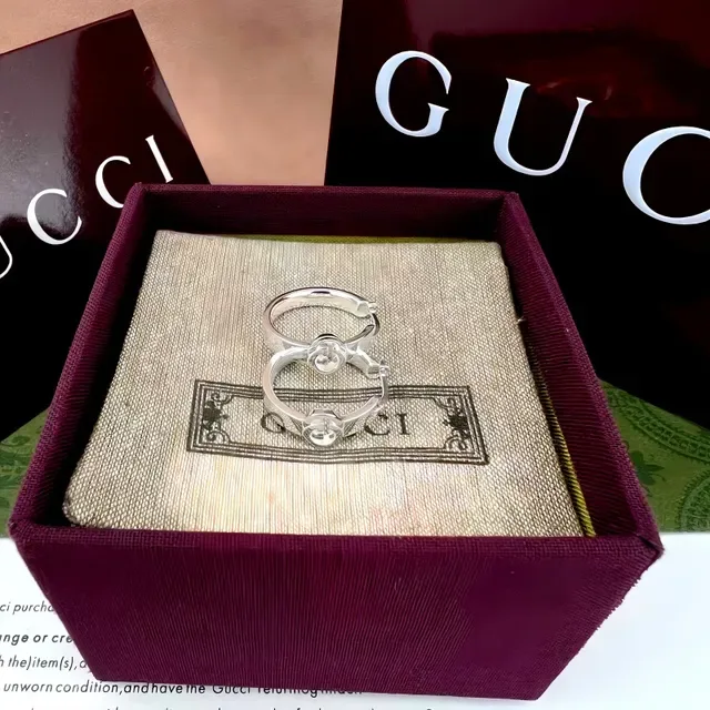 Gucci Double G Interlocking Logo Silver Hoop Earrings 6