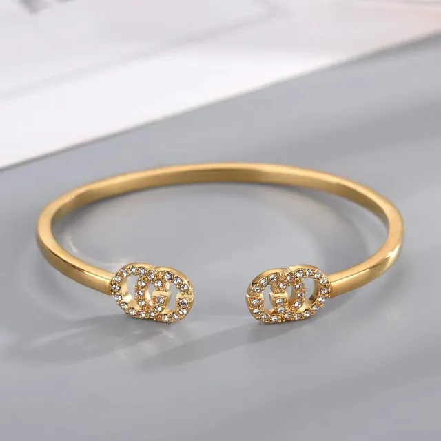 Gucci Double G Pavé Crystal Pulsera de muñeca de tono dorado abierta 5