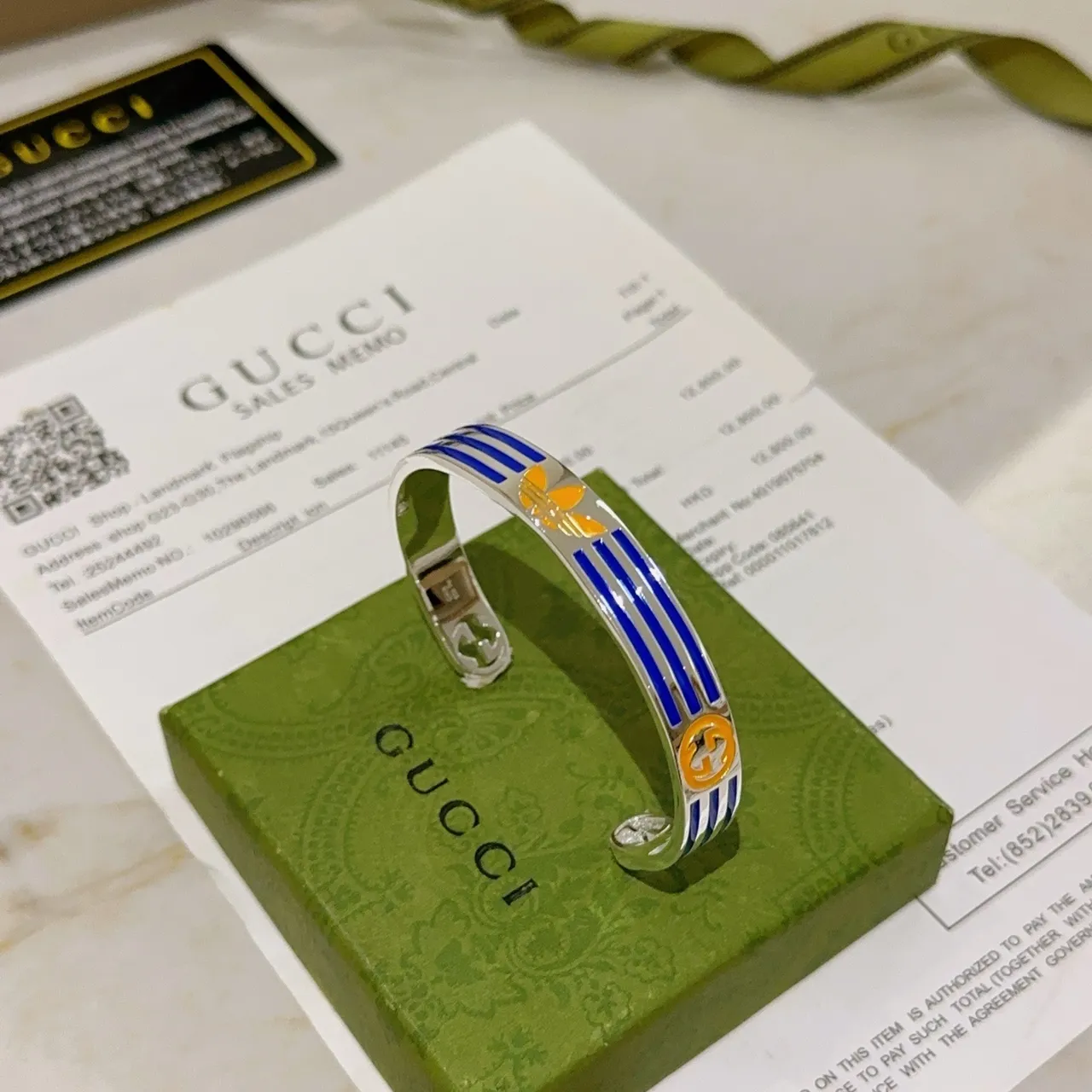 Gucci Enamel-Striped Interlocking G Fleur-de-Lis Bangle Bracelet 4