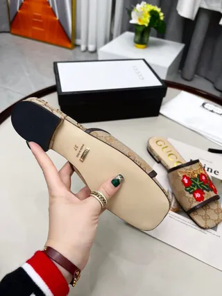 Gucci Flora Zapatilla Bordada Beige Rojo GG Monograma Lona Tigre Y Flores Zapatillas 5