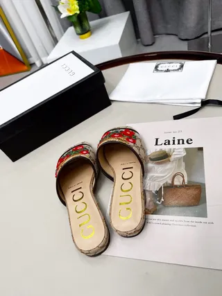 Gucci Flora Zapatilla Bordada Beige Rojo GG Monograma Lona Tigre Y Flores Zapatillas 7