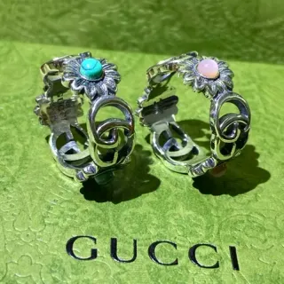 Gucci फ्लोरल काबोचॉन Interlocking G हिंग्ड रिंग्स