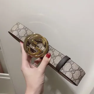 Gucci GG Marmont Cinto de Couro Monograma Bege e Marrom
