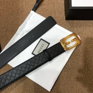 Gucci GG Marmont কালো সোনা এমবসড মনোগ্রাম ডাবল-জি বাকল চামড়ার বেল্ট