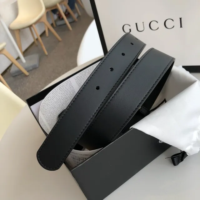 Gucci GG Marmont Black Gold Interlocking Double G Buckle Smooth Leather Belt 4