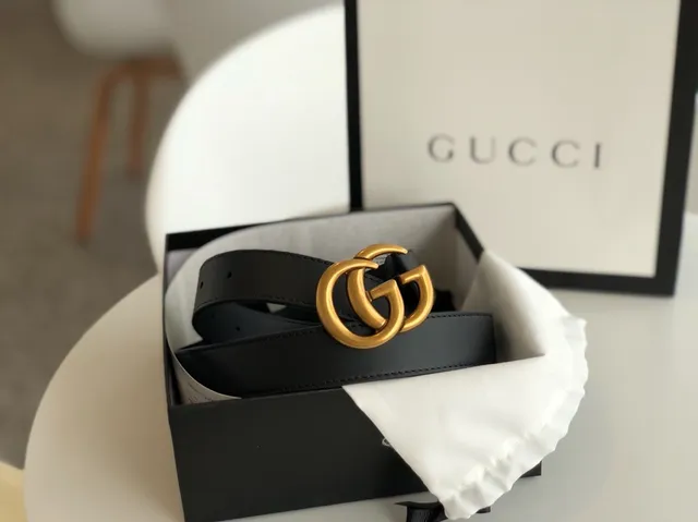 Gucci GG Marmont Black Gold Interlocking Double G Buckle Smooth Leather Belt 5