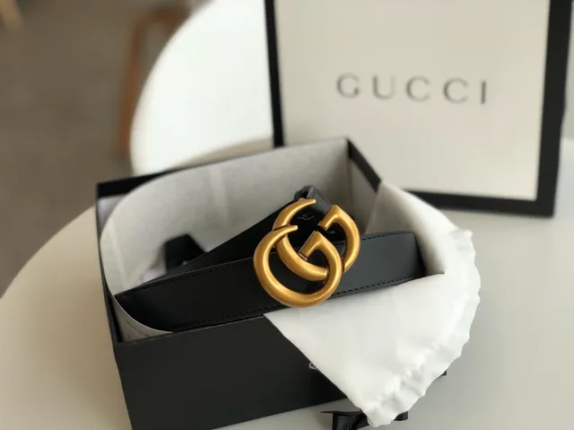 Gucci GG Marmont Black Gold Interlocking Double G Buckle Smooth Leather Belt 6