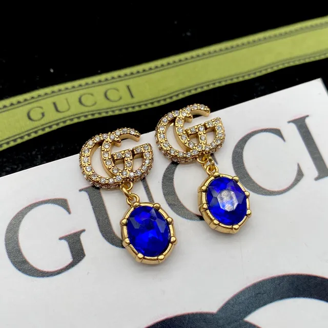Gucci GG Marmont Aretes de gota con cristales incrustados de piedra azul 2
