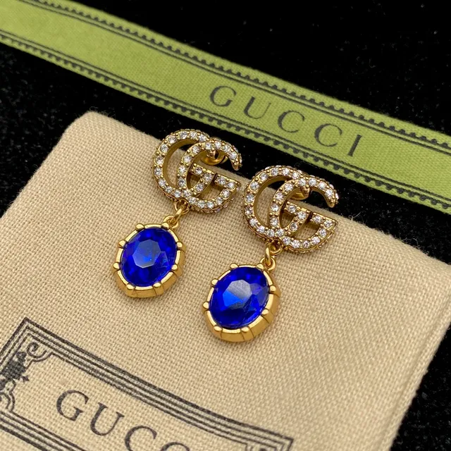 Gucci GG Marmont Aretes de gota con cristales incrustados de piedra azul 3