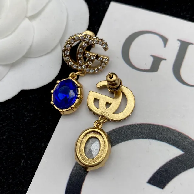 Gucci GG Marmont Aretes de gota con cristales incrustados de piedra azul 4