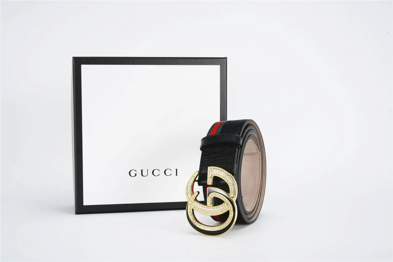 Gucci GG Marmont Cristal Interlocking G Cinto de Couro Preto 5