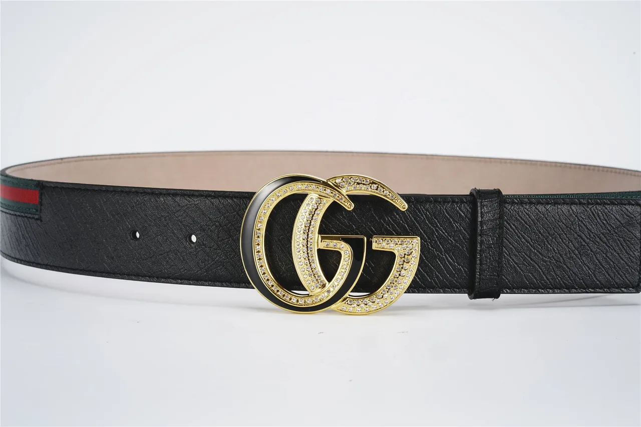 Gucci GG Marmont Cristal Interlocking G Cinto de Couro Preto 8