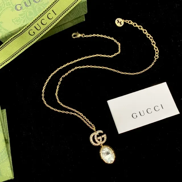 Gucci GG Marmont Gold Transparent Chain Interlocking Double-G Logo Necklace 2