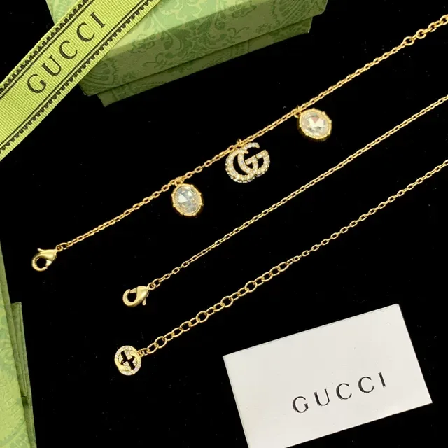 Gucci GG Marmont Gold Transparent Chain Interlocking Double-G Logo Necklace 4