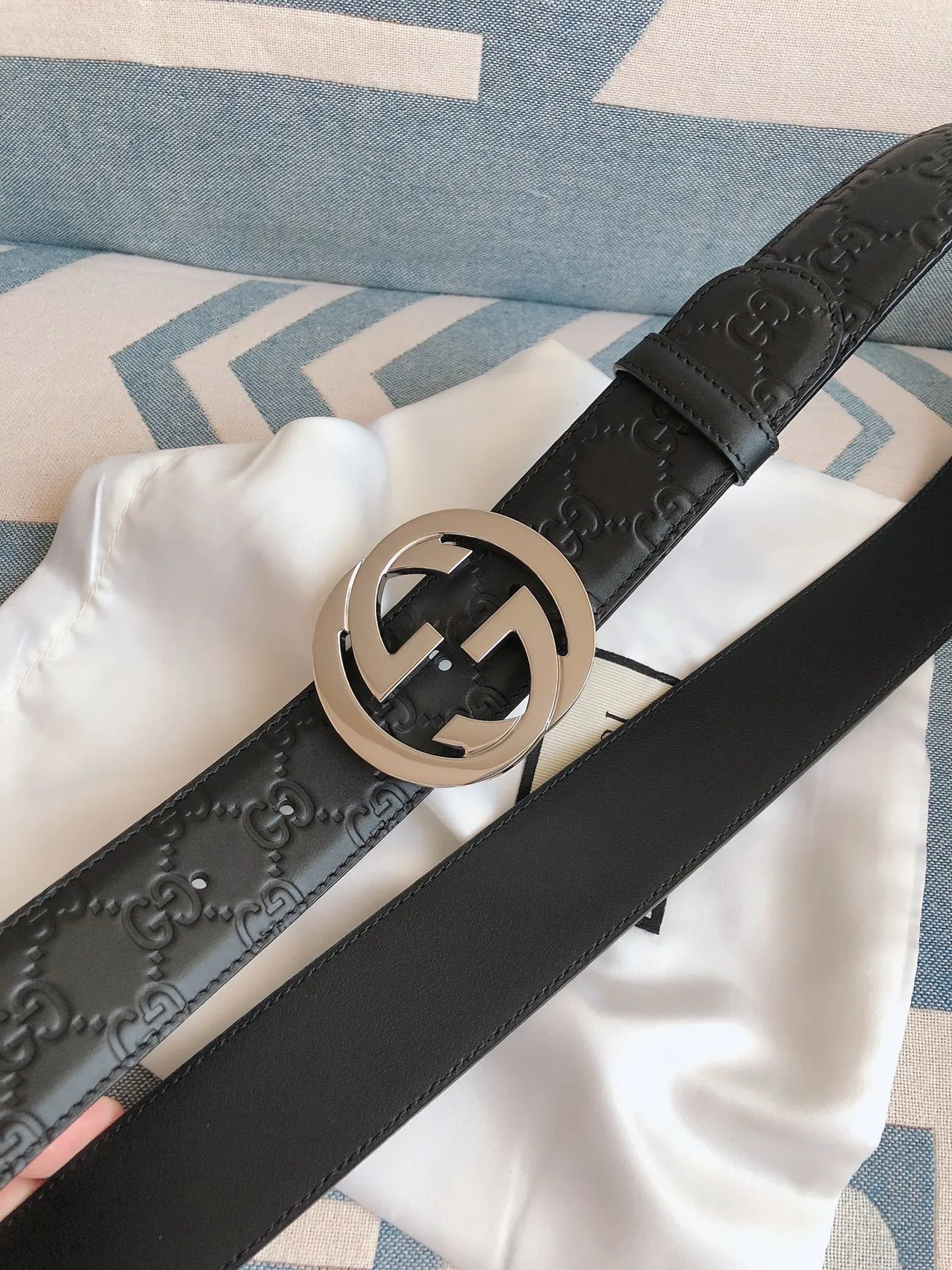 Gucci GG Marmont Interlocking G Buckle Black Leather Belt 2