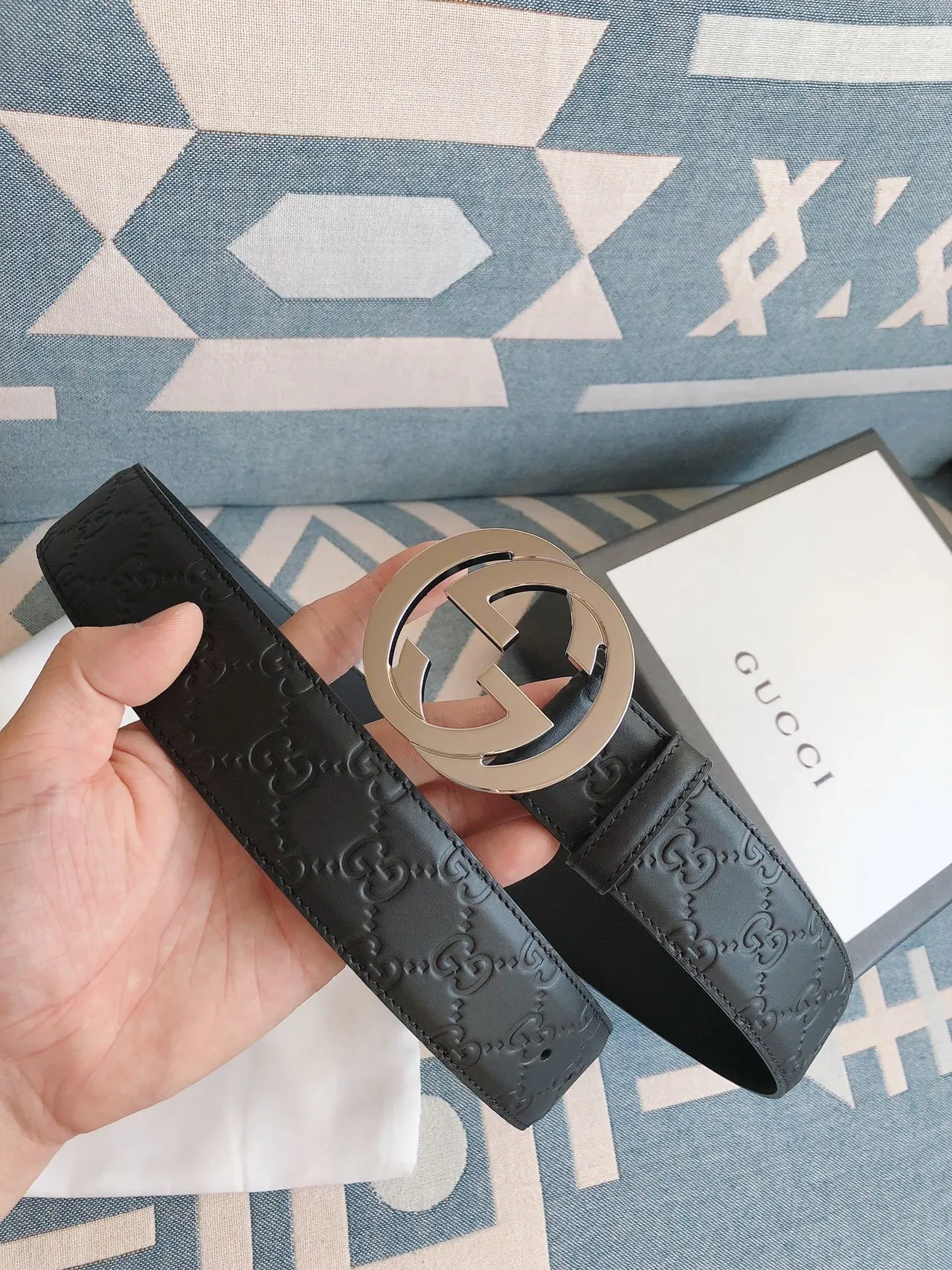 Gucci GG Marmont Interlocking G Buckle Black Leather Belt 3
