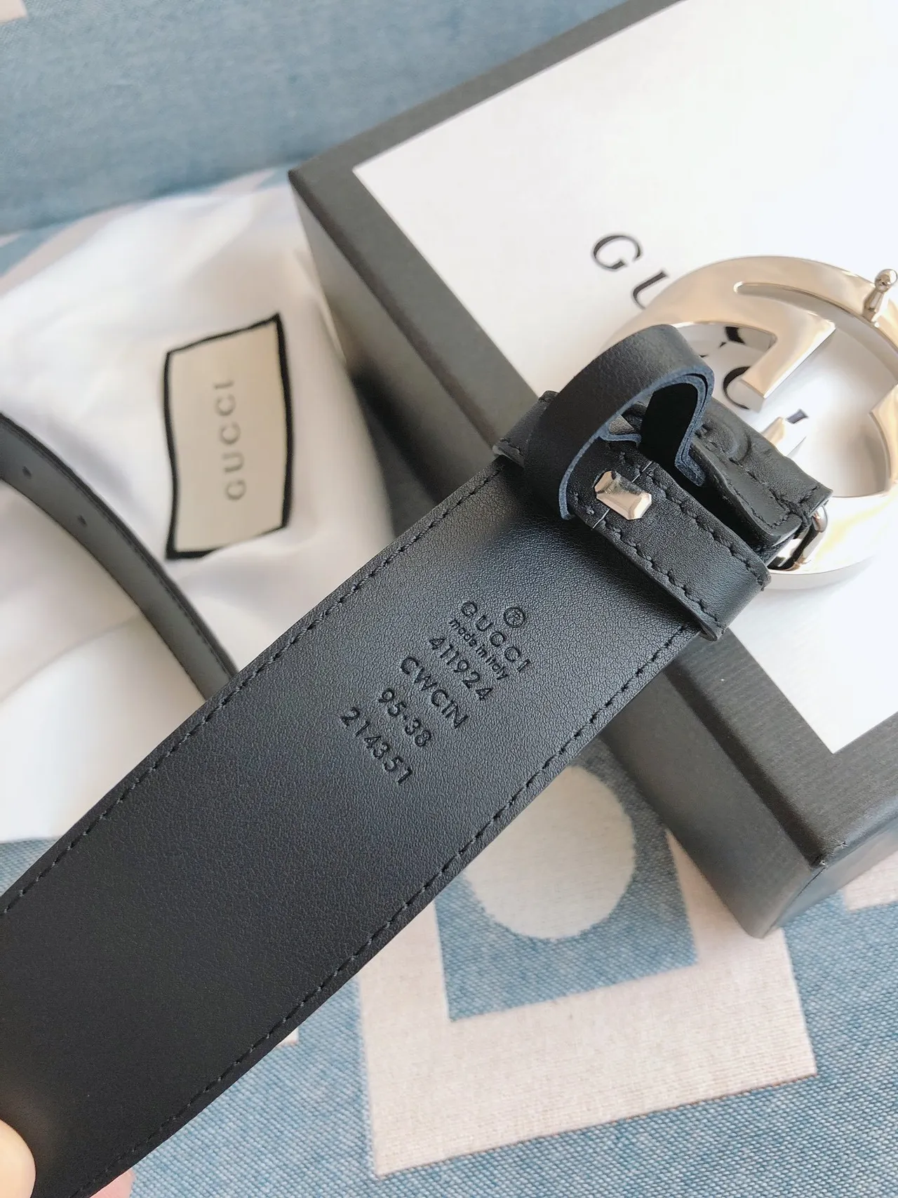 Gucci GG Marmont Interlocking G Buckle Black Leather Belt 4