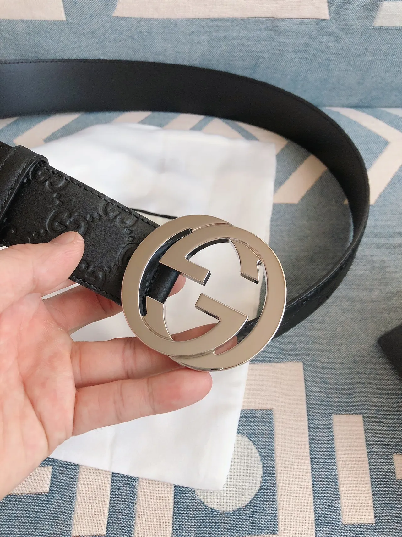 Gucci GG Marmont Interlocking G Buckle Black Leather Belt 6