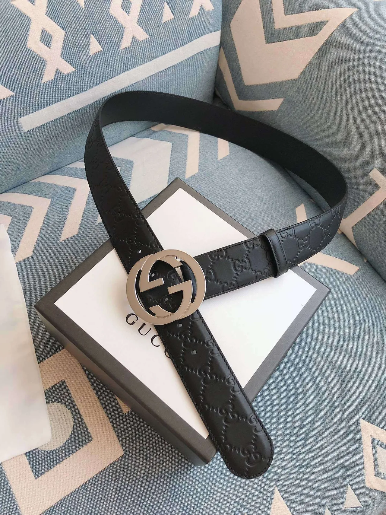 Gucci GG Marmont Interlocking G Buckle Black Leather Belt 7